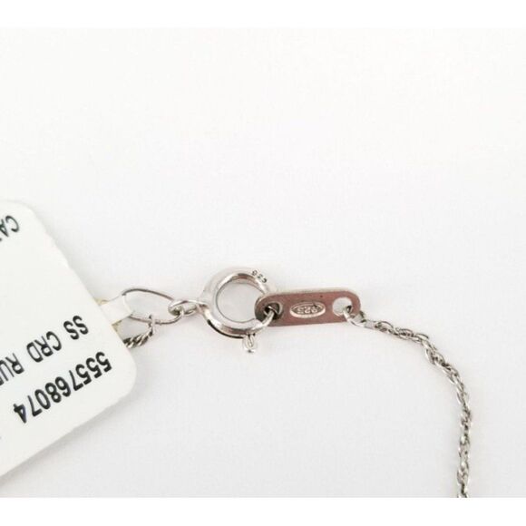 Sterling Silver Round Cut Ruby and Cubic Zirconia Halo 19" Chain Necklace 1.8g - Picture 6 of 6